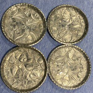 Vintage Everlast Hand-Forged Aluminum Floral Coasters Set Of 4 3.5" Diameter